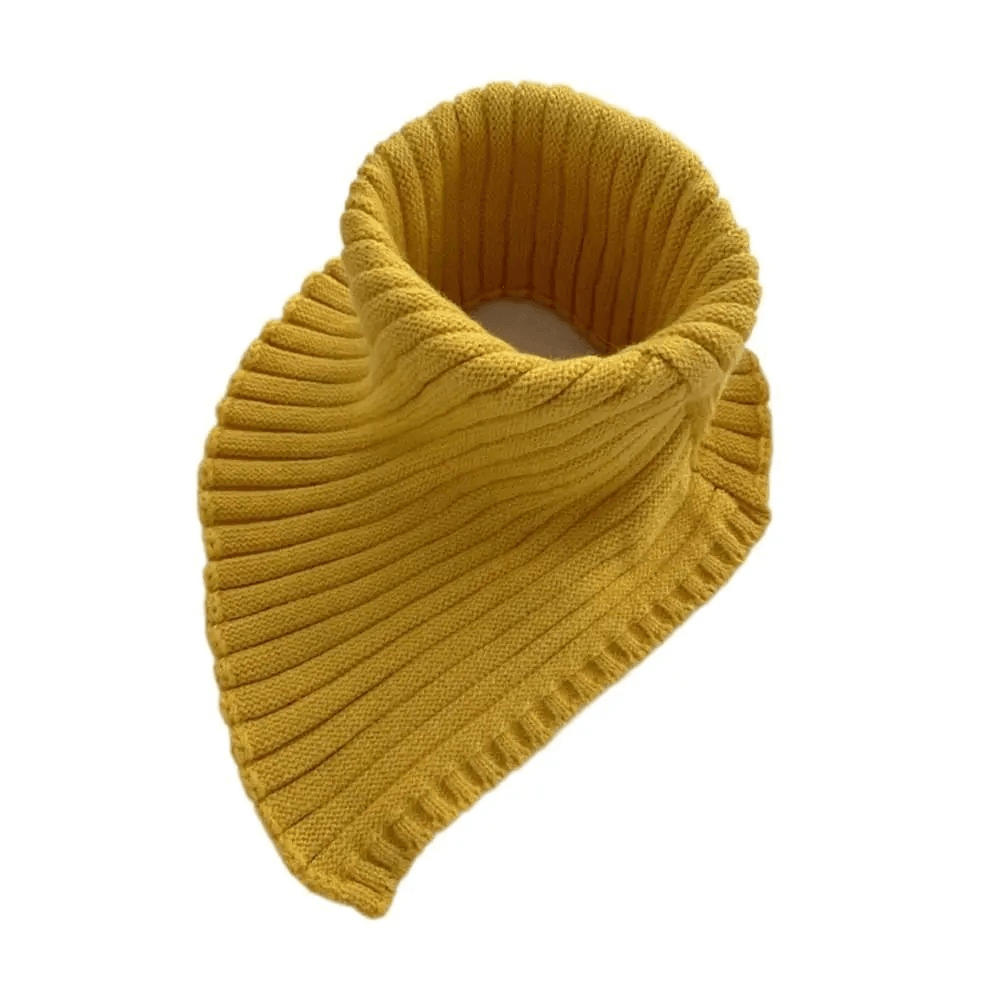 Women's yellow cotton knit snood scarf, chunky ring design, perfect for keeping warm in winter outdoor activities, SKU SF2014.